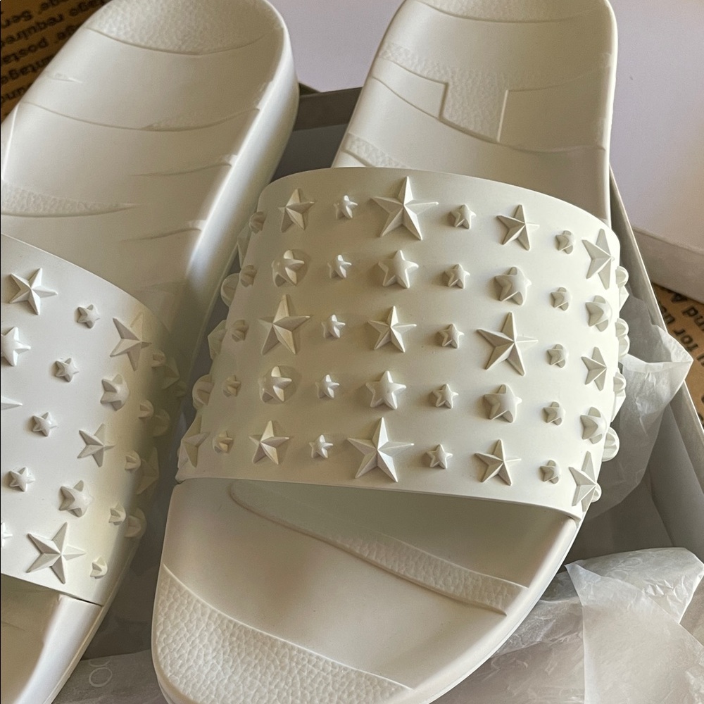 JIMMY CHOO White Star Embellished Unisex Slides - Picture 7 of 14